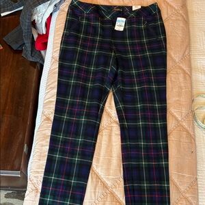 J. McLaughlin Navy & Green Tartan Skinny Pants